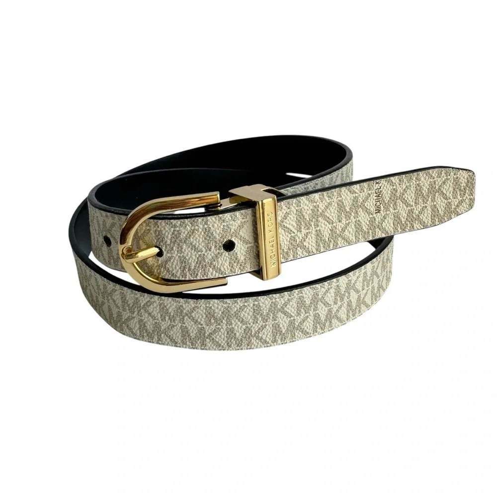 Michael Kors Reversible Belt MK Monogram Canvas Dark‎ Navy Blue Medium / Large
